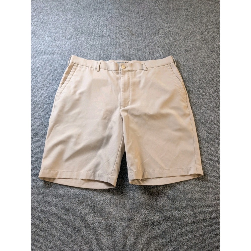 Peter Millar Crown Sport Golf Shorts Men's Size 36 Beige Tan Flat Front Poly
